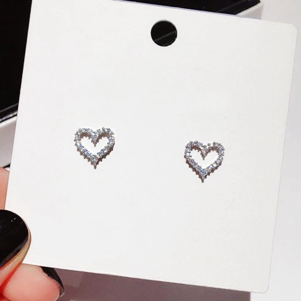 CZ Heart Rhinestone Studs - Picture 2 of 3
